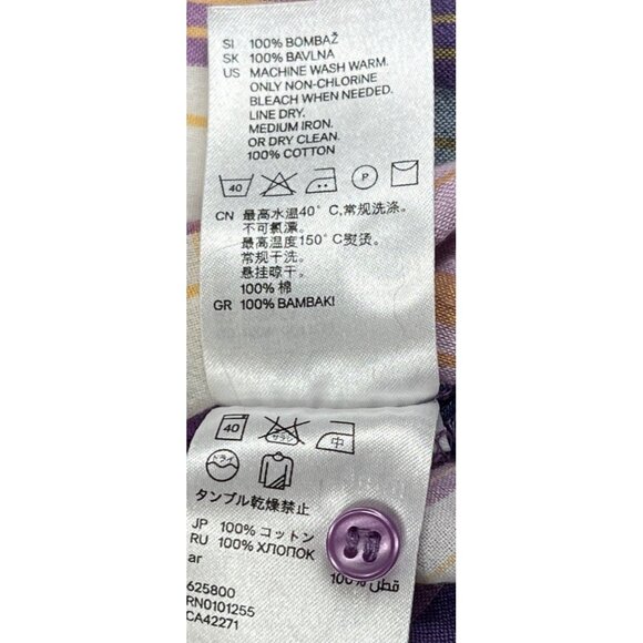 Divided by H&M Size 2 Purple Plaid Short Sleeve Front Button Top 10i - Picture 7 of 8